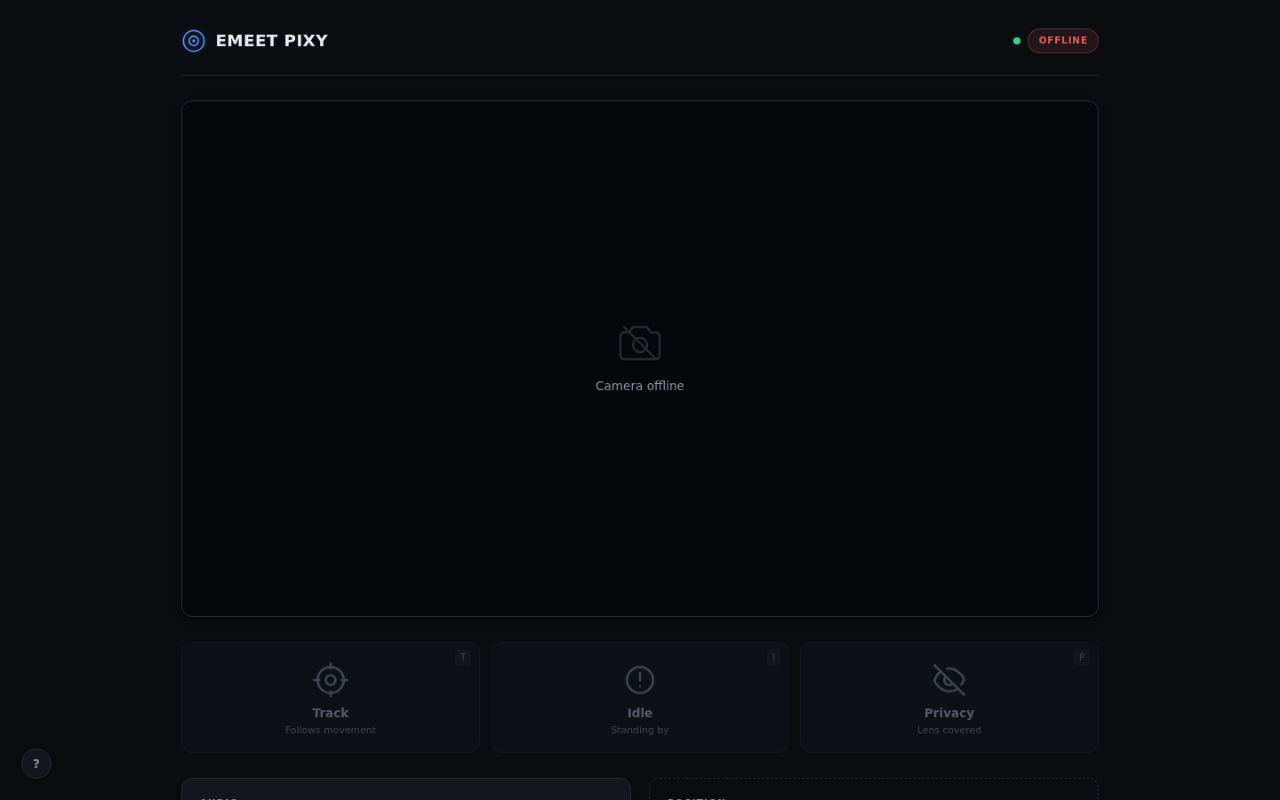emeet-pixyd web UI overview with camera preview area